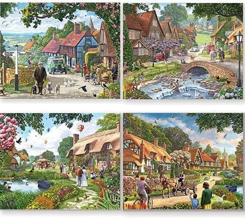 Bits and Pieces - 4-in-1 Multi-Pack - 500 Piece Jigsaw Puzzles for Adults-Each Measures 16" x 20" (46cm x 61cm)-Village Life by Artist Steve Crisp