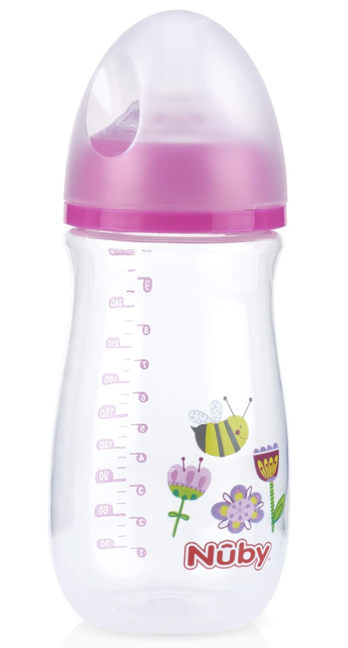 1 Pack 1 Nuby Wide Neck Bottle with Anti-Colic Air System, Colors/Prints May Vary, of Bottle