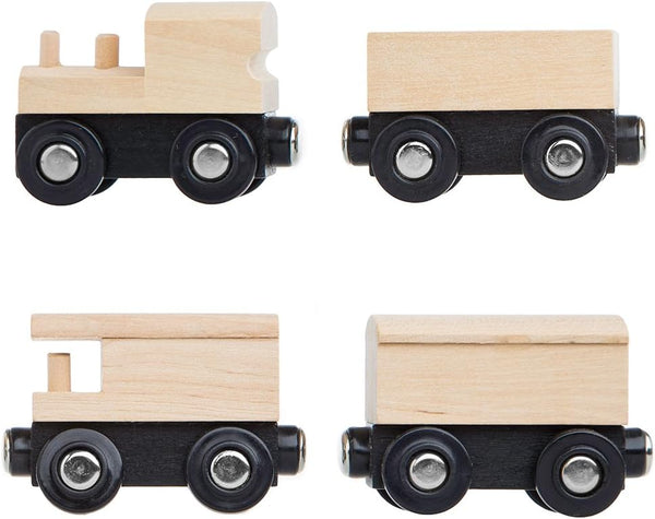 Orbrium 4 Assorted Unpainted Train Cars for Wooden Railway, Compatible with Thomas, Chuggington