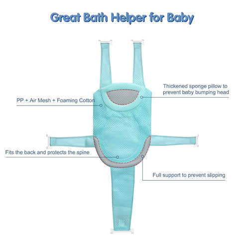 Colorlife Baby Bath Seat Support Net Infant Bathing Seat Support Mat, Adjustable Comfortable Non-Slip Five-Pointed Baby Shower Net Bathtub Sit Up Mesh for Newborn 0-6 Months-Mint Green(No Bathtub)