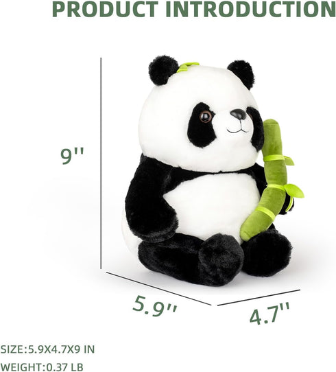 9'' Panda Stuffed Animal Plush Toys, Cute Black and White Panda Doll Gifts with Bamboo Plushies