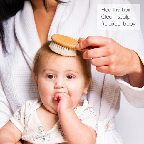 Baby Hair Brush, Wooden Handle, Soft Goat Hair, Infant Head Massage Grooming Comb, Newborns & Toddlers