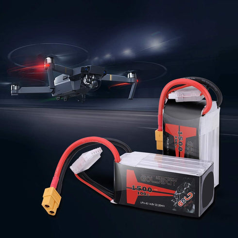 GOLDBAT 1500mAh 4S 100C 14.8V Pack XT60 2 Pack Lipo Battery Softcase with Plug for RC Boat Heli Airplane UAV Drone FPV