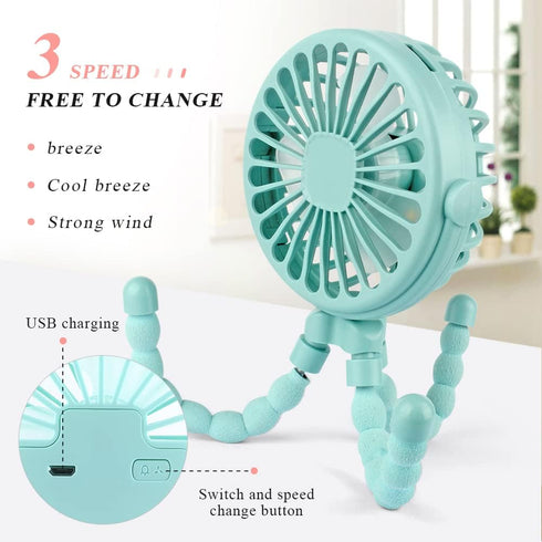 Suteng Clip-On Stroller Fan, Battery Operated Mini Portable Handheld Fan for Car Seat Crib, USB Rechargeable with 3