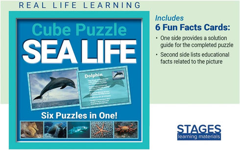 Stages Learning Real Picture Sea Life Wooden Cube, Language Builder Preschool Puzzle (12 Piece)