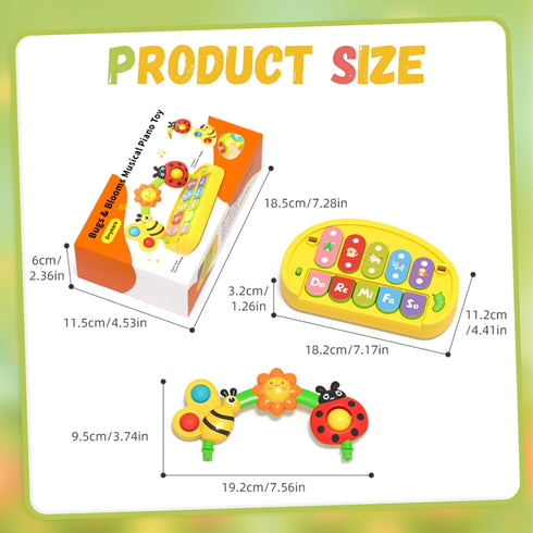 6 9 12 18 3 4 5 6, 1-3 Musical Baby Piano Toy - Multifunctional Interactive Insect Piano Keyboard for Month, STEM