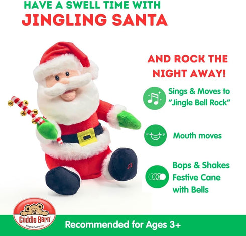 12" Cuddle Barn - Jingling Santa | Singing Santa Claus Christmas Plush Toy Shakes Bells, Sings and Bops to Xmas Carol