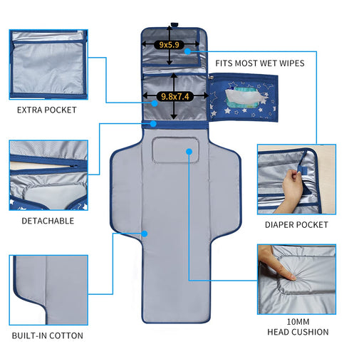 Changing Pad Portable,Diaper Changing Pad,Long Travel Portable Diaper Changing Pad for Baby with Wipes Pocket