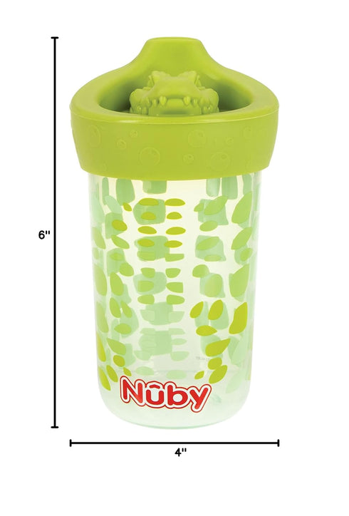 Nuby No Spill 3D Character Sippy Cup, 12 Ounce, Soft Touch Flo Silicone Top, Alligator