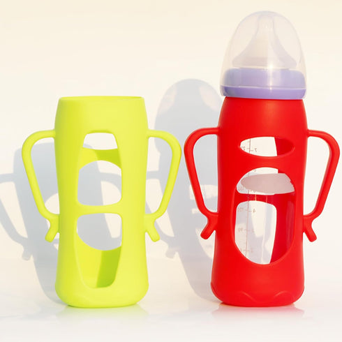 Mamigeor 8oz, 4-Pack Anti-Slip Silicone Handle Cover for Anti-Colic Glass Baby Bottles | Ergonomic Grip Support