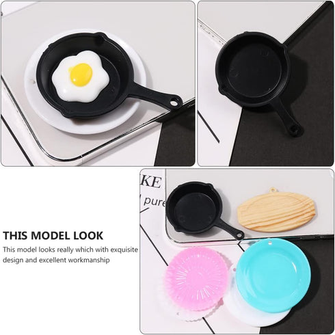 Ciieeo 10Pcs Dollhouse Miniature Plastic Frying Pans, Miniature Pots for Dollhouse Kitchen Cooking Accessories