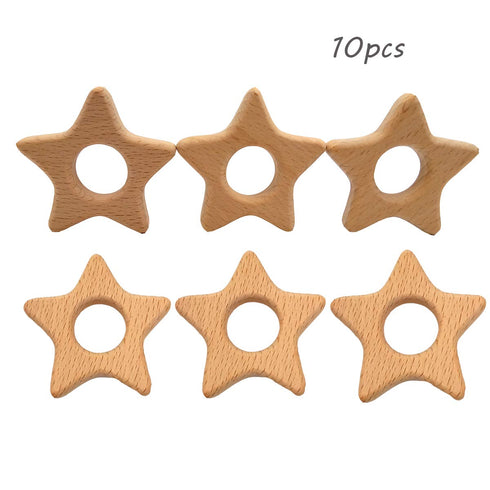 Lovely Cartoon Wood Star Teether Pure Natural Animal Shape Beech Wooden Handmade Pattern for DIY Jewelry Making (10pcs)