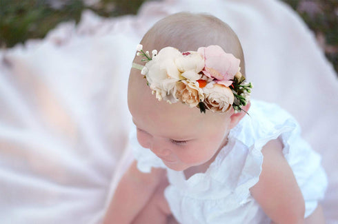 Baby Girl Floral Headbands - 3pcs Handmade Nylon Flower Crown Elastic Hairband, Newborn Toddler Accessories for Girls