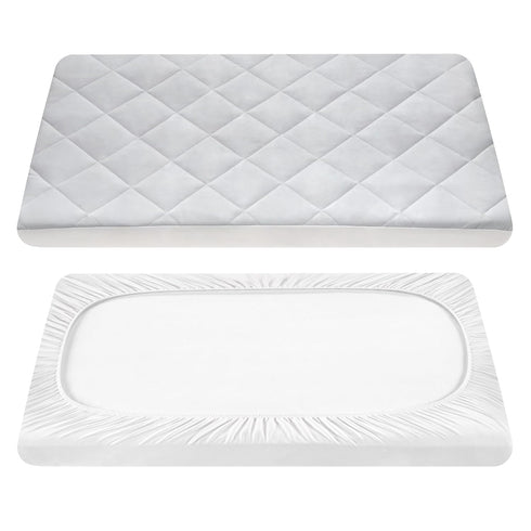 TILLYOU Play Yard Sheets Pad - Waterproof Quilted Playpen Sheets, Soft with 1''-3'' Deep Pocket, 39"x27", Light Grey