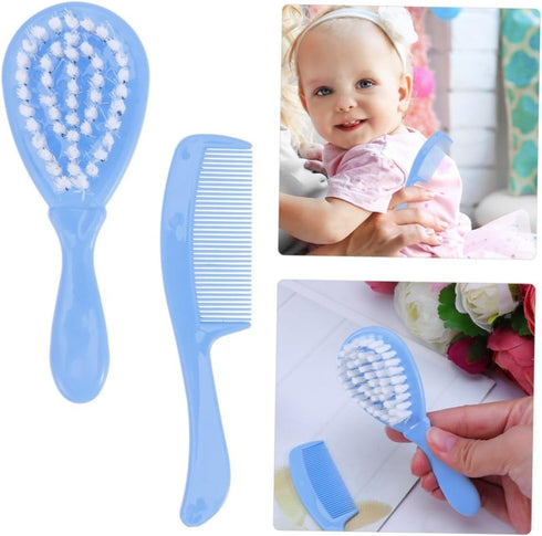 Set Gentle Dandruff Comb and Brush for Newborns in Blue
