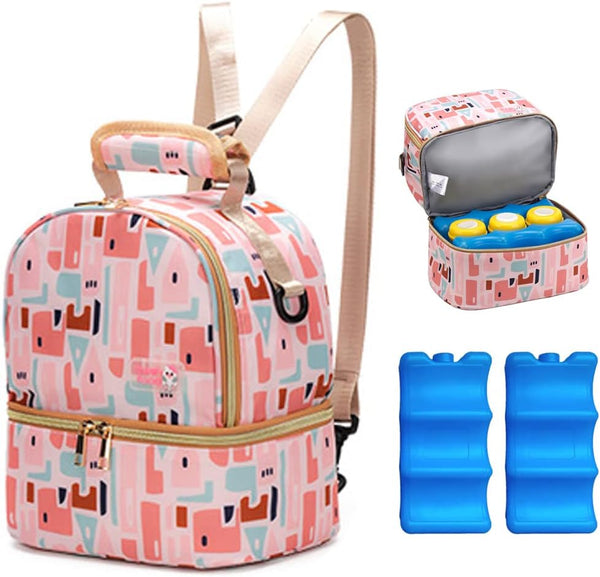 JforSJizT Breastmilk Bottles Cooler Bag with Ice Pack,Nylon Breast Pump Bag Backpack with