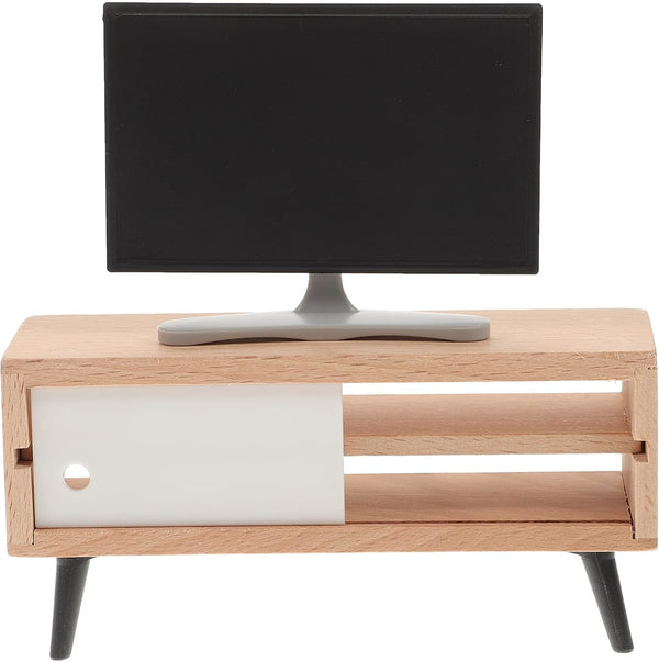 NUOBESTY Dollhouse Miniature TV: Model with Television Cabinet, Doll House Furniture for Living Room
