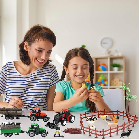 Farm Animals Figures Playset, 40 Pcs Farm Toy Tractor with Plastic Farm Animals Figurines, Farmer Truck Toy with