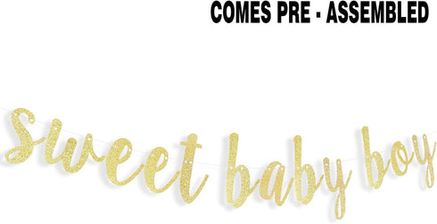LINGTEER Sweet Baby Boy Gold Glitter Bunting Banner, Perfect for Baby Shower First Birthday Decorations