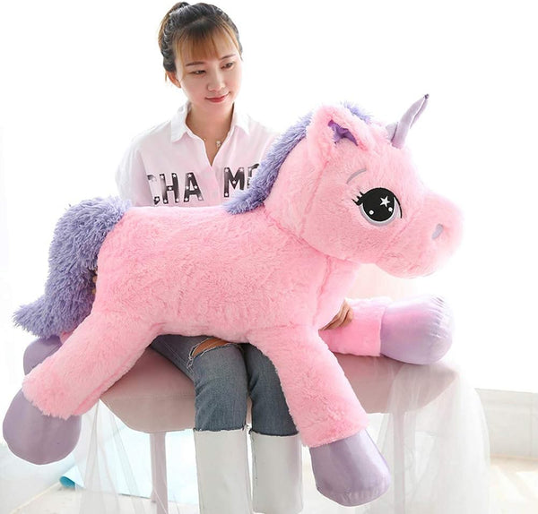 Giant Unicorn Stuffed Animal Toys - Soft Large Plush Pillow for Bedroom, Valentines, Pink, 39.4"