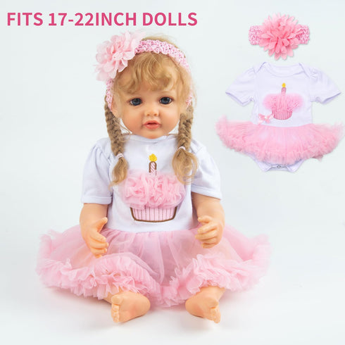 7 Set 17-22 Inch PEDOLLTREE Reborn Baby Dolls Clothes Girl Outfit Accessories Pink Tutu Pcs for Reborn Doll Newborn