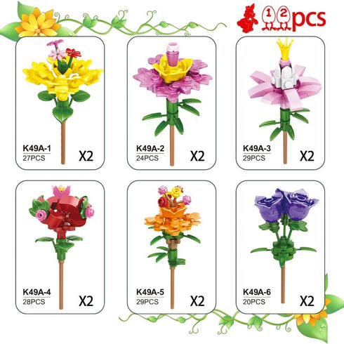 WODMAZ 12 Pcs Prefilled Easter Eggs with Bouquet Building Blocks, Surprise Flower Toys Set for Kids Easter Basket Stuffers, Easter Eggs Hunt, Classroom Prize Supplies
