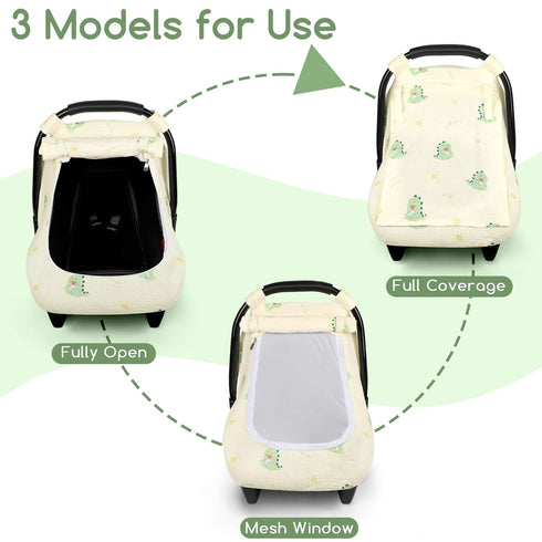 Summer Muslin Baby Car Seat Cover for Boys Girls, Infant Carseat Canopy with Breathable Mesh Peep Window, Lightweight