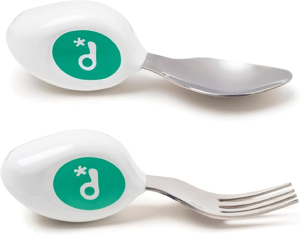 doddl Toddler Utensils Set, Ergonomic Fork and Spoon for Self Feeding, Stainless Steel Silverware for Ages 1-3, Aqua