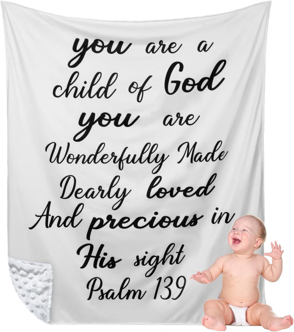 Christian Gift for Baby Plush Blanket with Dotted Backing, Baptism Blanket Scripture Quote Swaddle for Newborn Boy