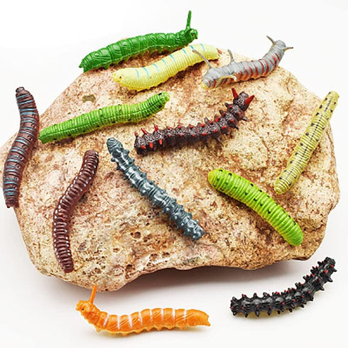12 Pcs Simulation Caterpillar Fake Worms, Educational Science Learning Toys for Halloween Prank
