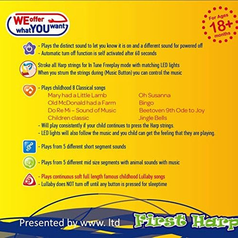 WEofferwhatYOUwant Set of 3 Music Toys - Trumpet, Drum, and Harp with Batteries for Baby Learning