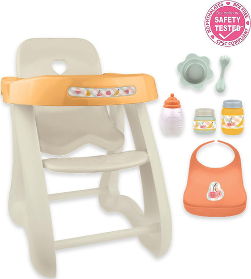 JC Toys Baby Doll High Chair, Fits Dolls up to 17", Sturdy Play Accessories, Earth Tone Colors, Ages 2+