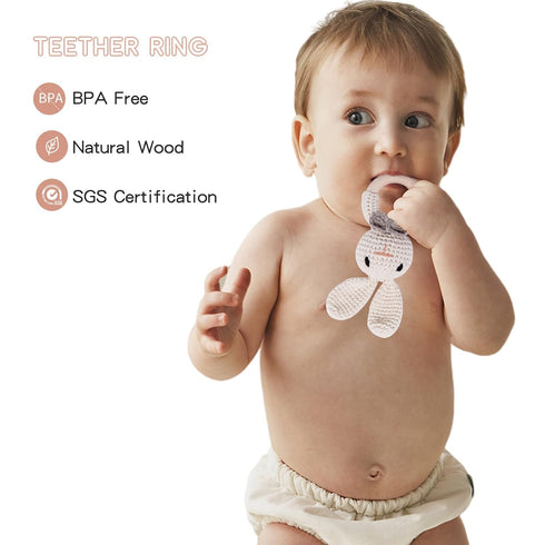 Youuys Wooden Baby Rattle Toys - Easter Bunny Rattle for Baby, Natural Wood Shaker Rattle for Newborn Gifts (Bunny)