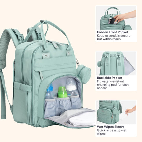 Backpack BabbleRoo Diaper Bag - Baby Essentials Travel Bag - Multi Function Water Resistant Diaper Bag, Travel