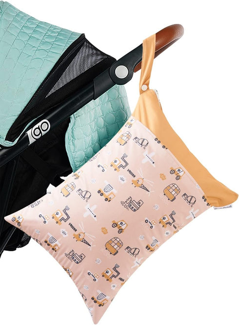 CoolaPeach 2pcs Cloth Diaper Wet Dry Bags Waterproof Reusable with Two Zippered Pockets Travel Beach Pool Daycare