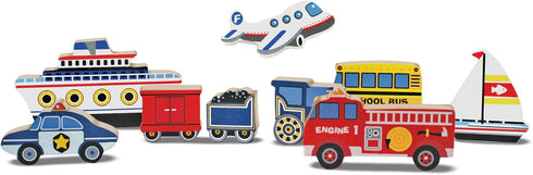 Melissa & Doug Wooden Chunky Puzzle - Vehicles Plane, Train, Cars, Boats (9 pcs)