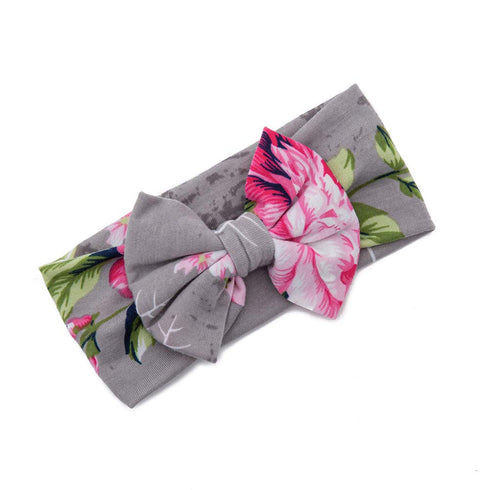 Galabloomer Newborn Receiving Blanket Headband Set, Baby Flower Rose Swaddle with Big Bow, Gray