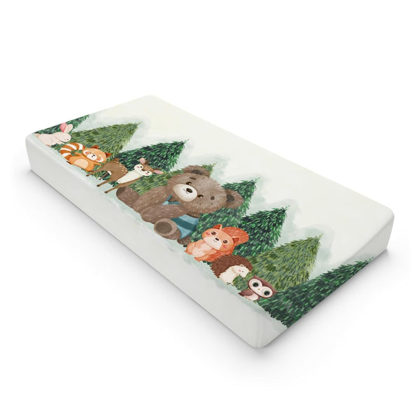 Woodland Animals Green Forest Changing Pad Covers, Soft Stretch Changing Table Mats 32''x16'' for Boys Girls Bear
