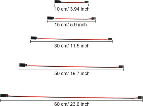 Tecunite 20 Pieces 3-pin Servo Extension Cable, Female to Male RC Servo Connectors, 5 Sizes
