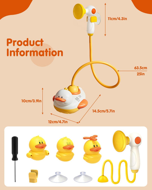 1-3, Duckie Baby Bath Shower Head, Toddler Bath Toys for Kids Ages Baby Shower Head for Bathtub with Three Squirting