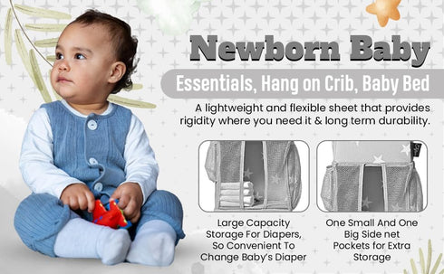 Star Pattern Diaper Caddy and Nursery Organizer for Newborn Baby Essentials, Hang on Crib, Baby Bed. Changing Table