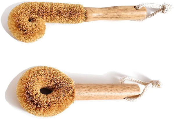Wooden Cleaning Brush, Natural Coconut Fiber Bottle Washing Brush, Sturdy Eco-Friendly Pan Scrub Brush for Deep Cleaning