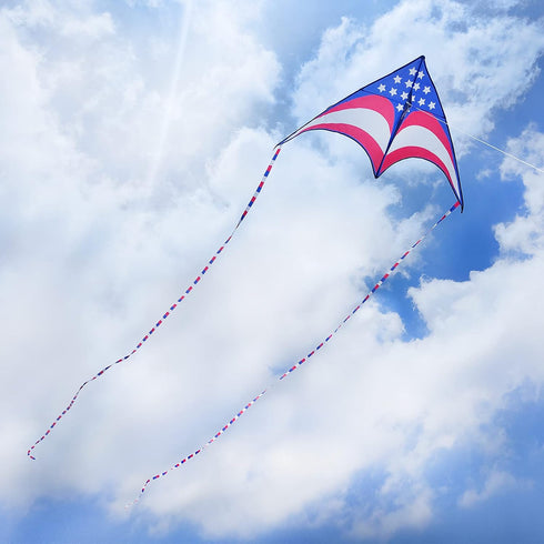 Motiloo 63" Patriotic American Flag Delta Kite for Kids and Adults, Easy to Fly, Beach Kites for Outdoor Activities