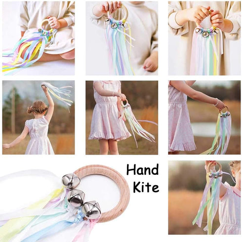 TANOFAR Montessori Hand Kite - Baby Sensory Ribbon Toy, Waldorf Wooden Toys for Toddlers, Rainbow