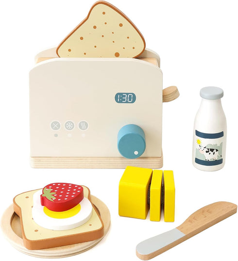 PairPear Pop up Toaster Play Kitchen Playset - Wooden Toy Food 11