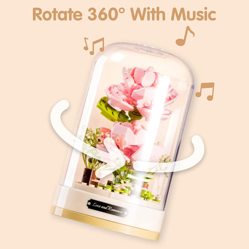 MEIEST Set Building Blocks Flowers Bouquet with Music Box and Dust-Proof Dome,Artificial Particle Flower Collection