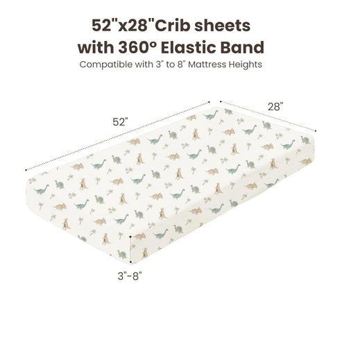 2 Pack, 52"x28" Konssy Muslin Crib Sheets for Boys, Soft Cotton Neutral Baby Sheets for Standard Crib Mattress (Dino