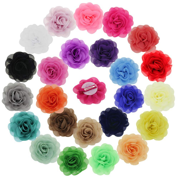 inSowni 24PCS Alligator Hair Clips, 3" Chiffon Flower Barrettes, Hair Bow Accessories for Toddlers Baby Girls