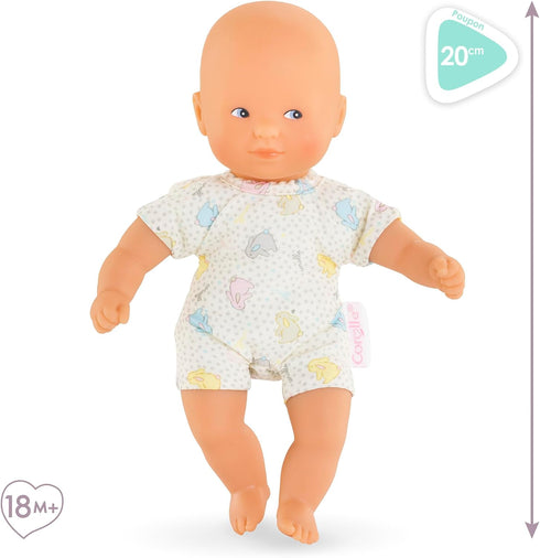 Corolle Mini Calin Bunnies Baby Doll - Small 8" Soft Body with Blue Eyes and Bunny Pattern Outfit, Vanilla-Scented, Easy to Hold - for Kids Ages 18 Months and up