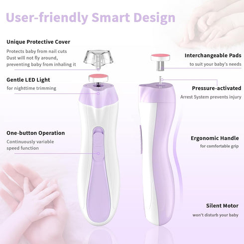Set 7 Baby Nail File Electric Baby Nail Care with LED Light, Baby Nail Clipper Electric for Newborn/Infants/Adults